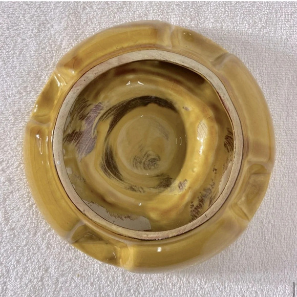 Vintage MCM Yellow  Pottery Ceramic Ashtray Trinket Dish - Picture 10 of 12